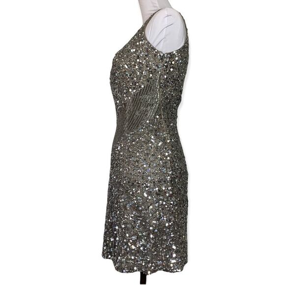 SCALA women’s sequin and beaded one shoulder tank mini dress sz 4 - Picture 2 of 6